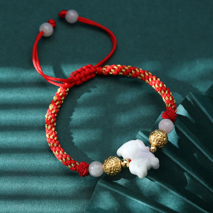 Braccialetto portafortuna con corda rossa, Buddha Stones di giada e argento dello zodiaco cinese, anno del cavallo - Cane (Circonferenza del polso: 14-20 cm) - image 22
