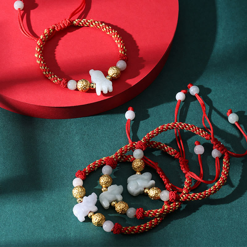 Braccialetto portafortuna con corda rossa, Buddha Stones di giada e argento dello zodiaco cinese, anno del cavallo - image 27
