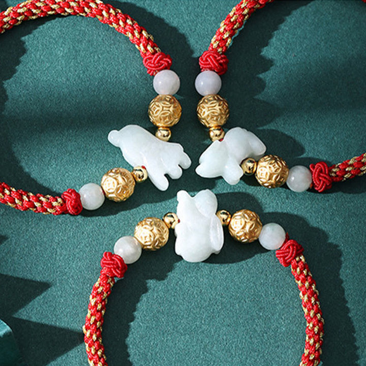Braccialetto portafortuna con corda rossa, Buddha Stones di giada e argento dello zodiaco cinese, anno del cavallo - image 25
