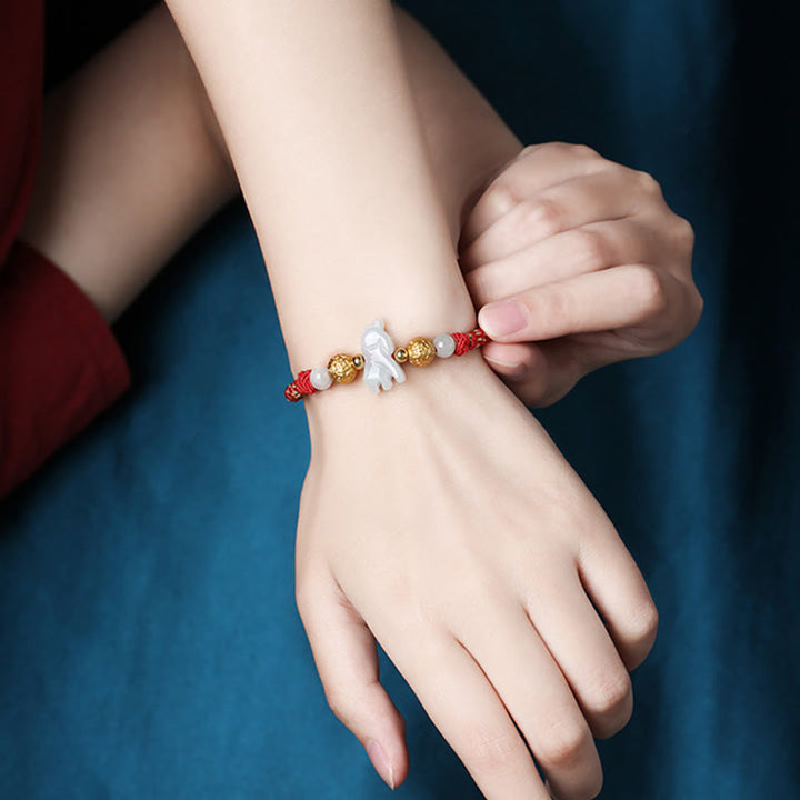 Braccialetto portafortuna con corda rossa, Buddha Stones di giada e argento dello zodiaco cinese, anno del cavallo - image 12
