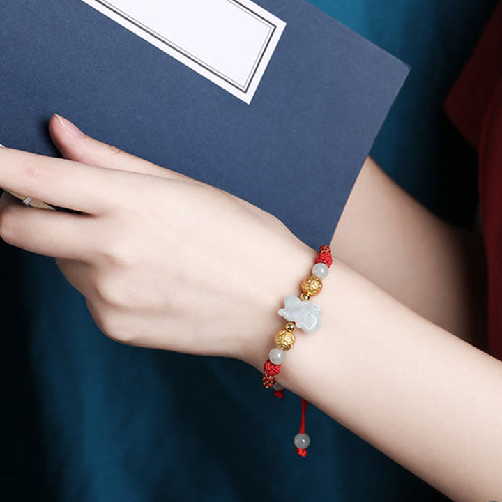 Braccialetto portafortuna con corda rossa, Buddha Stones di giada e argento dello zodiaco cinese, anno del cavallo - image 15