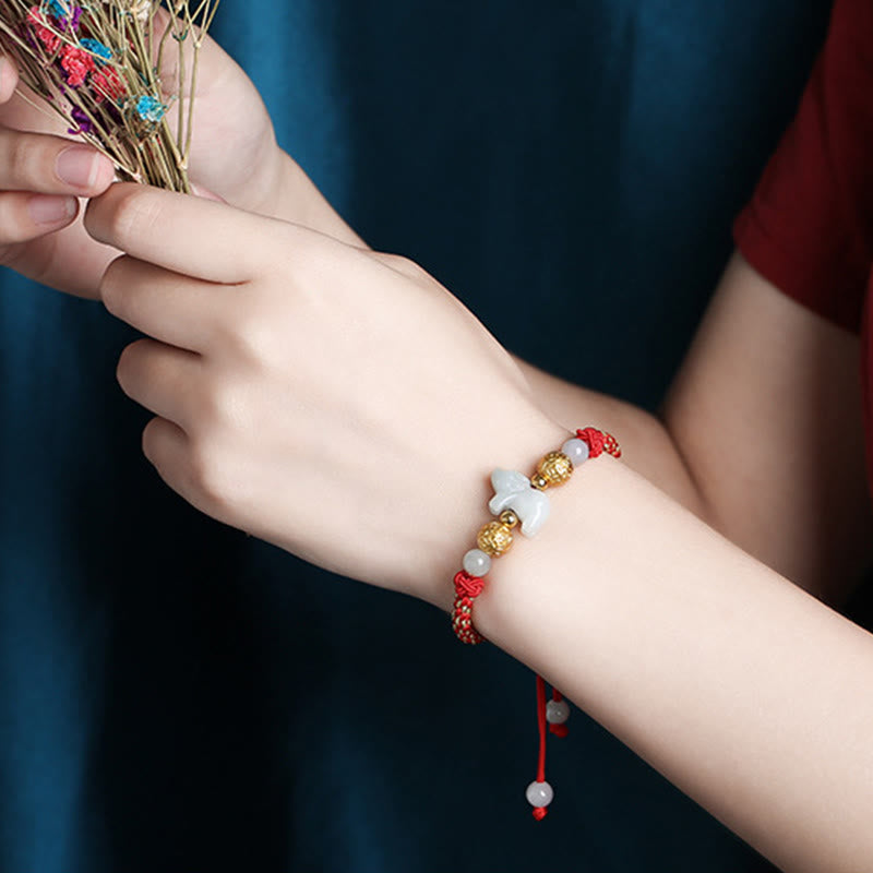 Braccialetto portafortuna con corda rossa, Buddha Stones di giada e argento dello zodiaco cinese, anno del cavallo - image 19