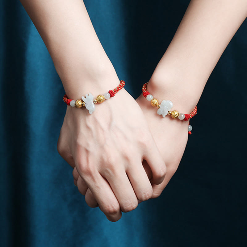 Braccialetto portafortuna con corda rossa, Buddha Stones di giada e argento dello zodiaco cinese, anno del cavallo - image 28