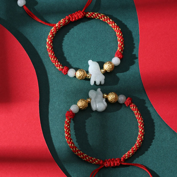 Braccialetto portafortuna con corda rossa, Buddha Stones di giada e argento dello zodiaco cinese, anno del cavallo - image 24