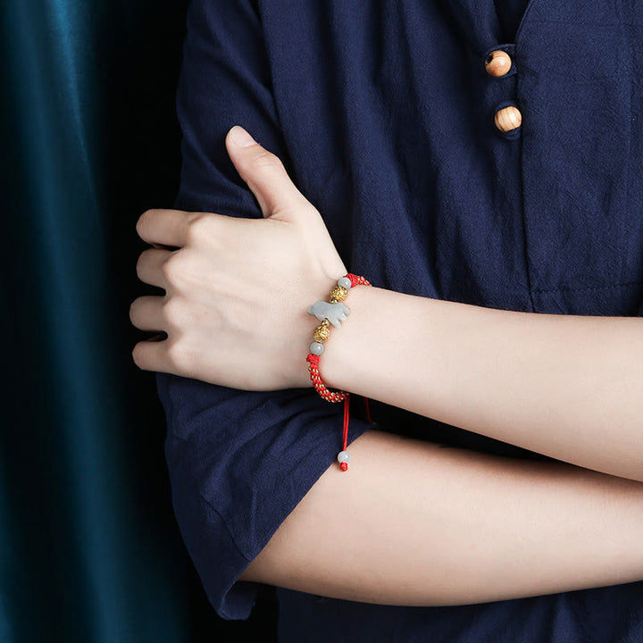 Braccialetto portafortuna con corda rossa, Buddha Stones di giada e argento dello zodiaco cinese, anno del cavallo - image 11