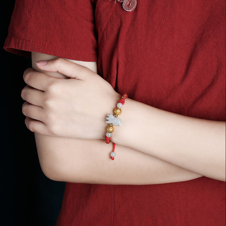 Braccialetto portafortuna con corda rossa, Buddha Stones di giada e argento dello zodiaco cinese, anno del cavallo - image 10