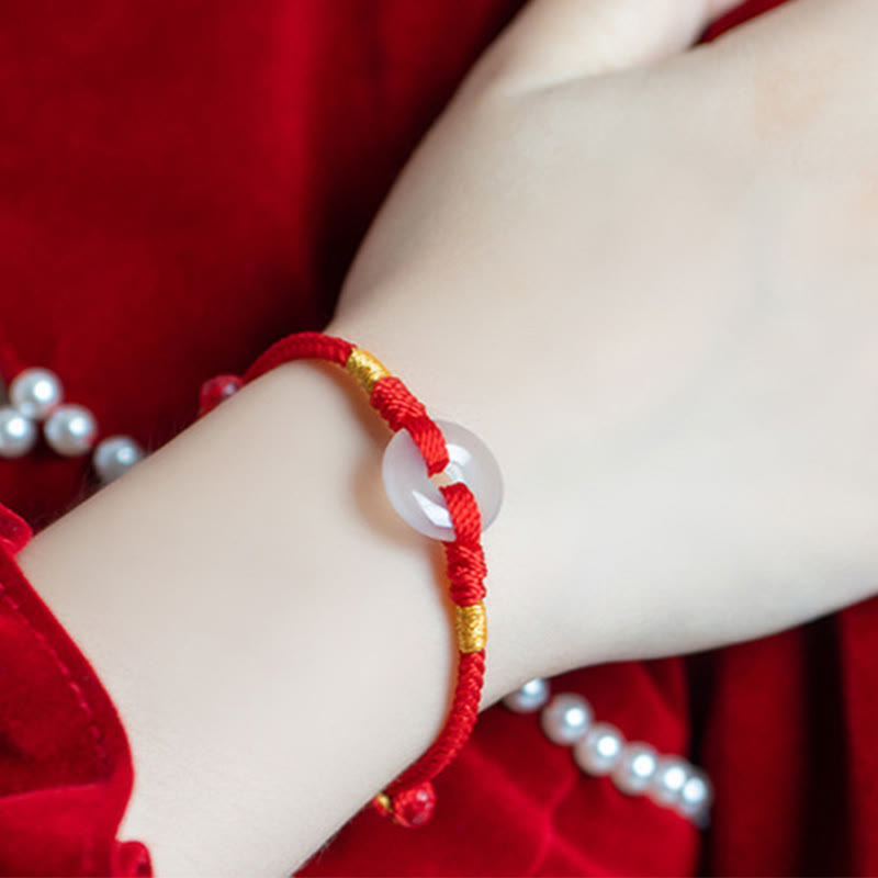 Bracciale intrecciato con fibbia della pace in calcedonio bianco Buddha Stones - image 4
