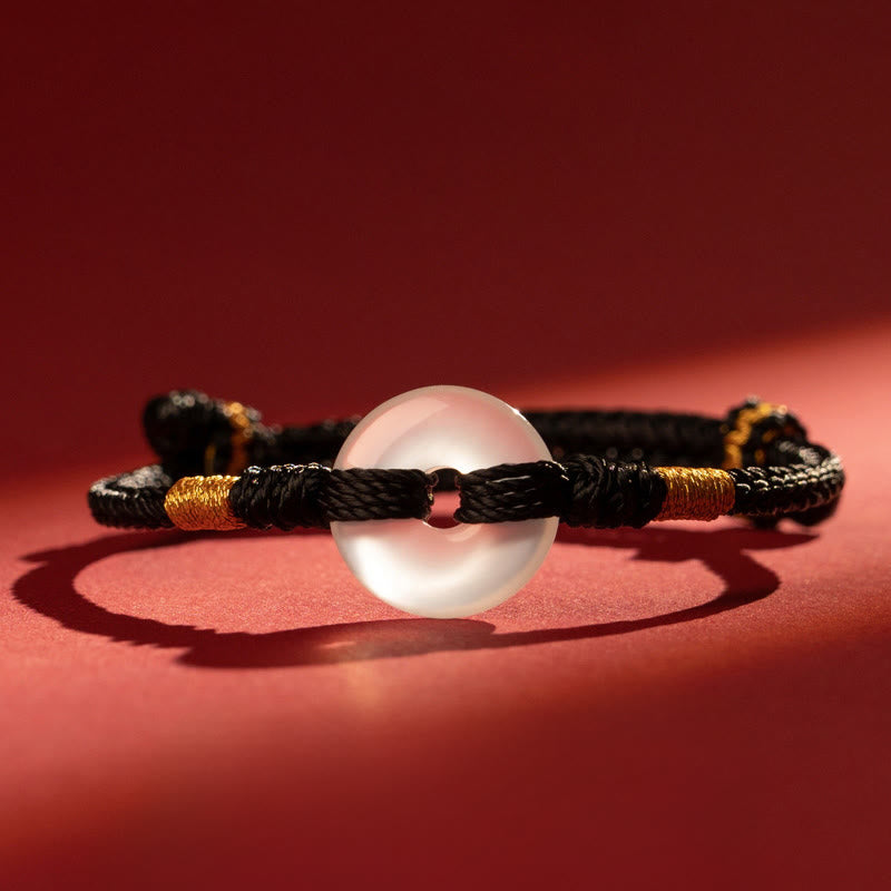 Bracciale intrecciato con fibbia della pace in calcedonio bianco Buddha Stones - Corda nera - 18-19 CM - image 11