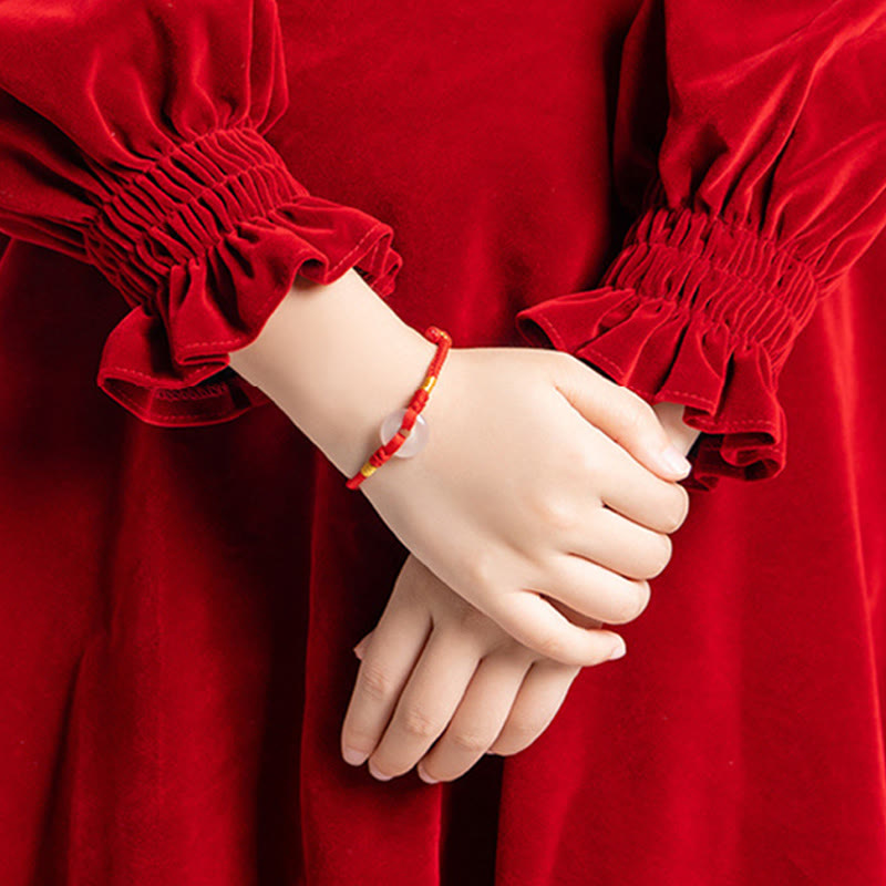 Bracciale intrecciato con fibbia della pace in calcedonio bianco Buddha Stones - image 10