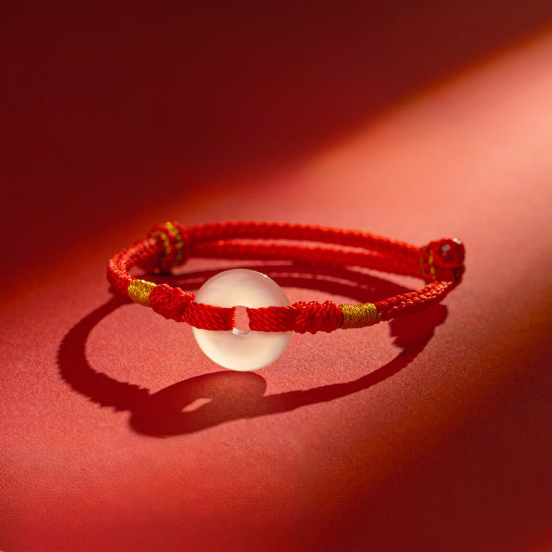 Bracciale intrecciato con fibbia della pace in calcedonio bianco Buddha Stones - Corda rossa - 18-19 CM - image 0