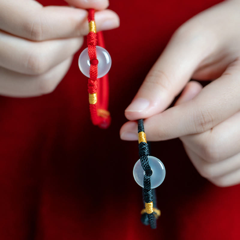 Bracciale intrecciato con fibbia della pace in calcedonio bianco Buddha Stones - image 15