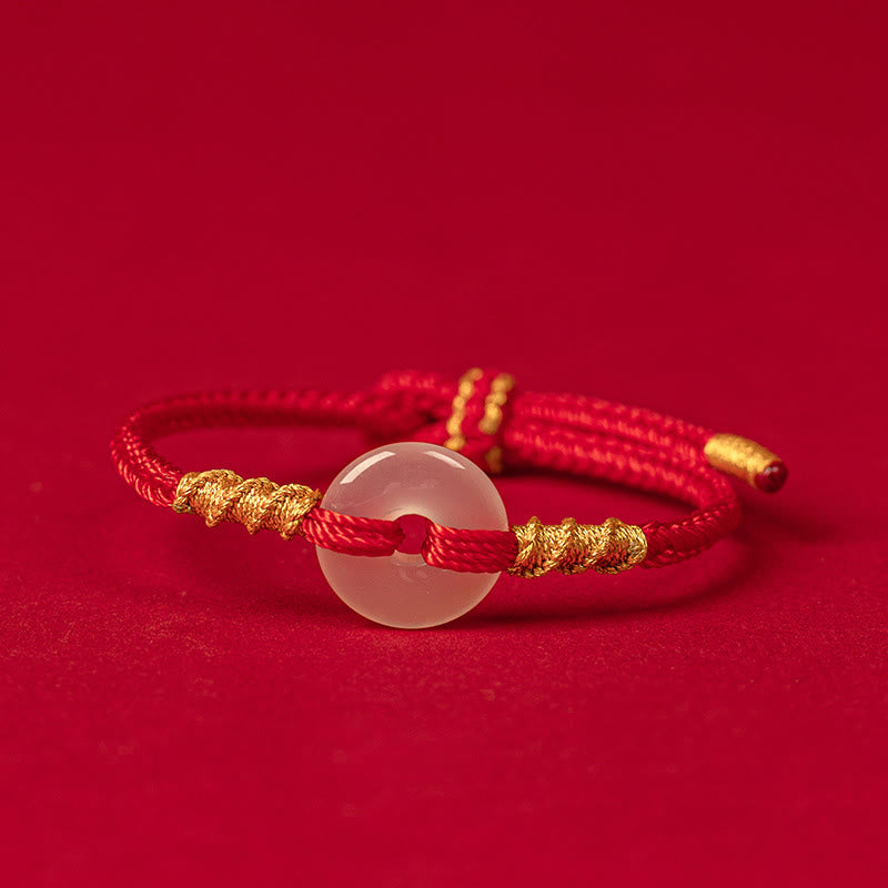 Bracciale con nodo di corda di collegamento con fibbia della pace in calcedonio bianco Buddha Stones - 18-19 CM - image 0