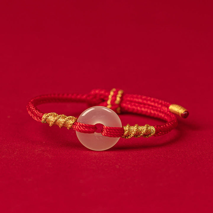 Bracciale con nodo di corda di collegamento con fibbia della pace in calcedonio bianco Buddha Stones - 18-19 CM - image 0