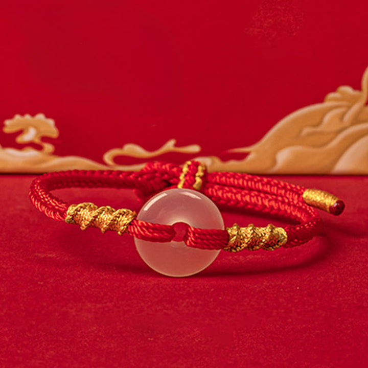 Bracciale con nodo di corda di collegamento con fibbia della pace in calcedonio bianco Buddha Stones - image 9