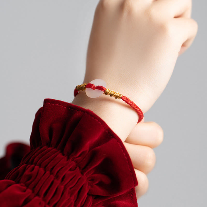 Bracciale con nodo di corda di collegamento con fibbia della pace in calcedonio bianco Buddha Stones - image 12