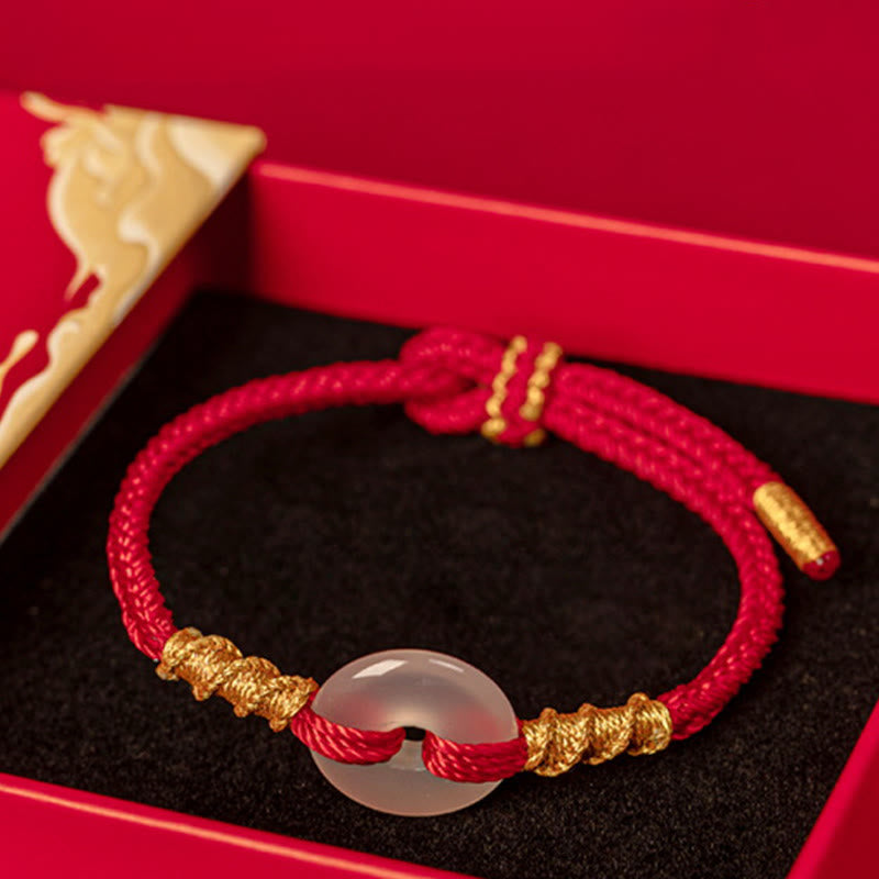 Bracciale con nodo di corda di collegamento con fibbia della pace in calcedonio bianco Buddha Stones - image 11