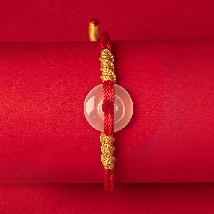 Bracciale con nodo di corda di collegamento con fibbia della pace in calcedonio bianco Buddha Stones - image 2