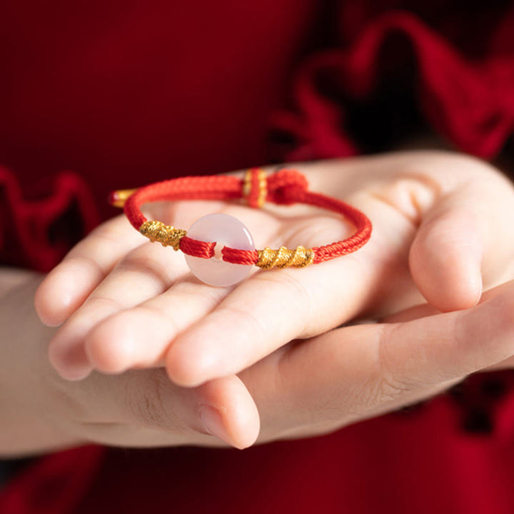 Bracciale con nodo di corda di collegamento con fibbia della pace in calcedonio bianco Buddha Stones - image 13