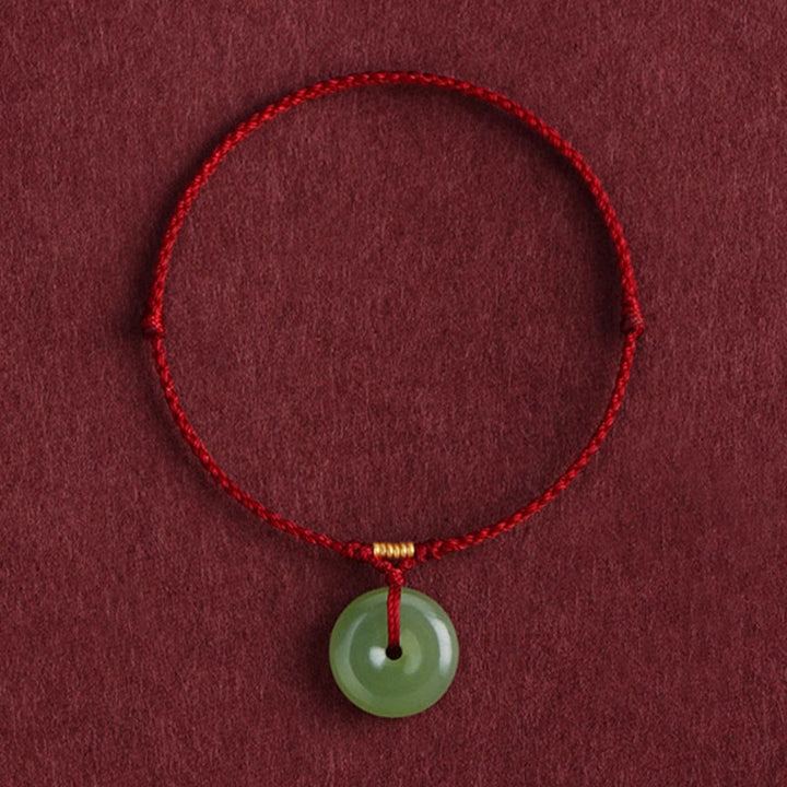 Braccialetto alla caviglia con fibbia della pace in giada naturale Hetian Buddha Stones e corda per l'abbondanza - Corda rosso scuro - Cavigliera (circonferenza della cavigliera 22-24 cm) - image 10