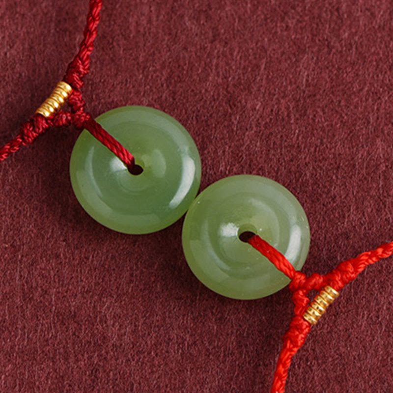 Braccialetto alla caviglia con fibbia della pace in giada naturale Hetian Buddha Stones e corda per l'abbondanza - image 12