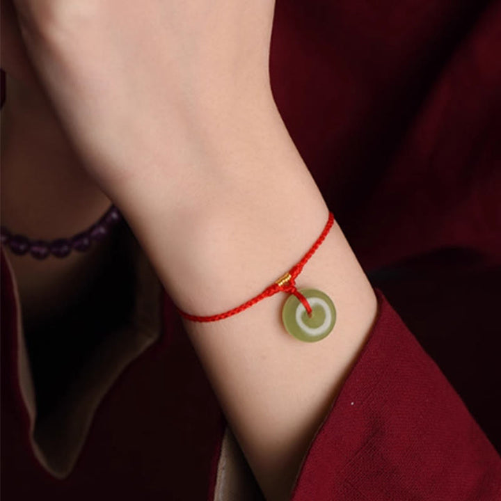 Braccialetto alla caviglia con fibbia della pace in giada naturale Hetian Buddha Stones e corda per l'abbondanza - image 4