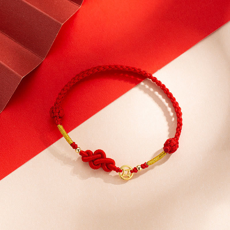 Braccialetto di protezione intrecciato con moneta di rame e nodo Ruyi Buddha Stones - image 1