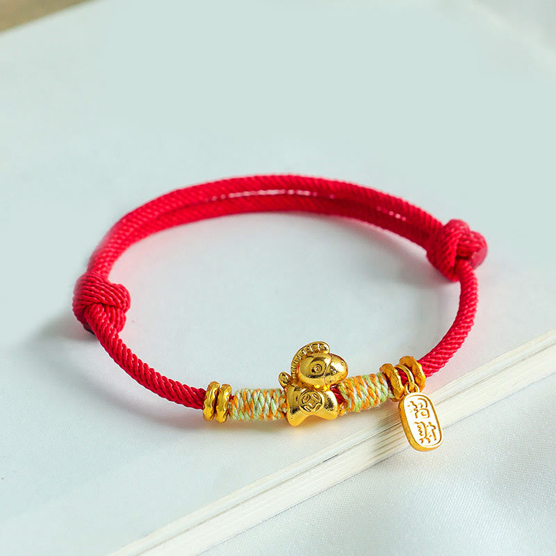 Bracciale intrecciato con ciondolo portafortuna e cordino rosso e nero dell'anno del cavallo Buddha Stones - image 2