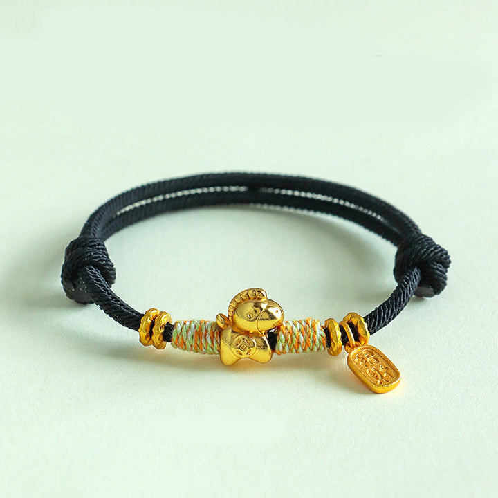 Bracciale intrecciato con ciondolo portafortuna e cordino rosso e nero dell'anno del cavallo Buddha Stones - Cordino nero (circonferenza del polso: 15-19 cm) - image 12