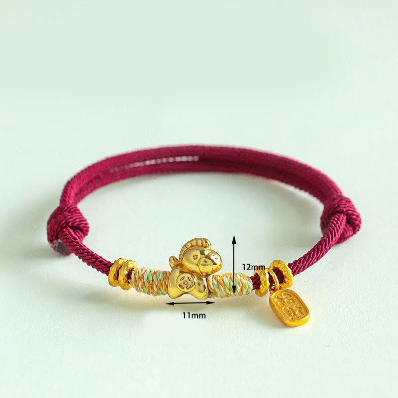 Bracciale intrecciato con ciondolo portafortuna e cordino rosso e nero dell'anno del cavallo Buddha Stones - image 10