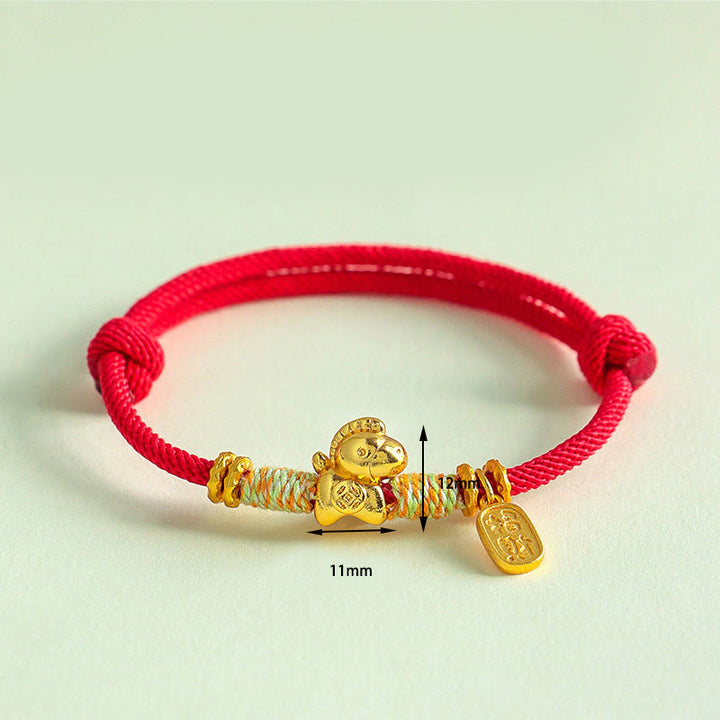 Bracciale intrecciato con ciondolo portafortuna e cordino rosso e nero dell'anno del cavallo Buddha Stones - image 4