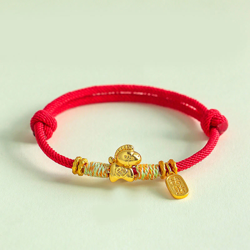 Bracciale intrecciato con ciondolo portafortuna e cordino rosso e nero dell'anno del cavallo Buddha Stones - Cordino rosso (circonferenza del polso: 15-19 cm) - image 1