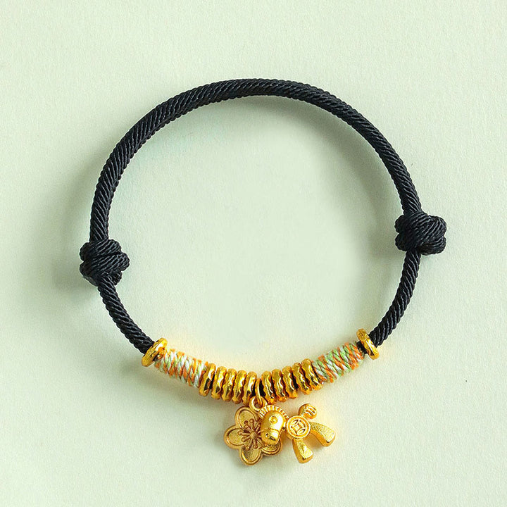 Braccialetto fatto a mano con ciondolo a forma di fiore dell'anno del cavallo con cordino rosso Buddha Stones - Cordino nero (circonferenza del polso: 15-19 cm) - image 12