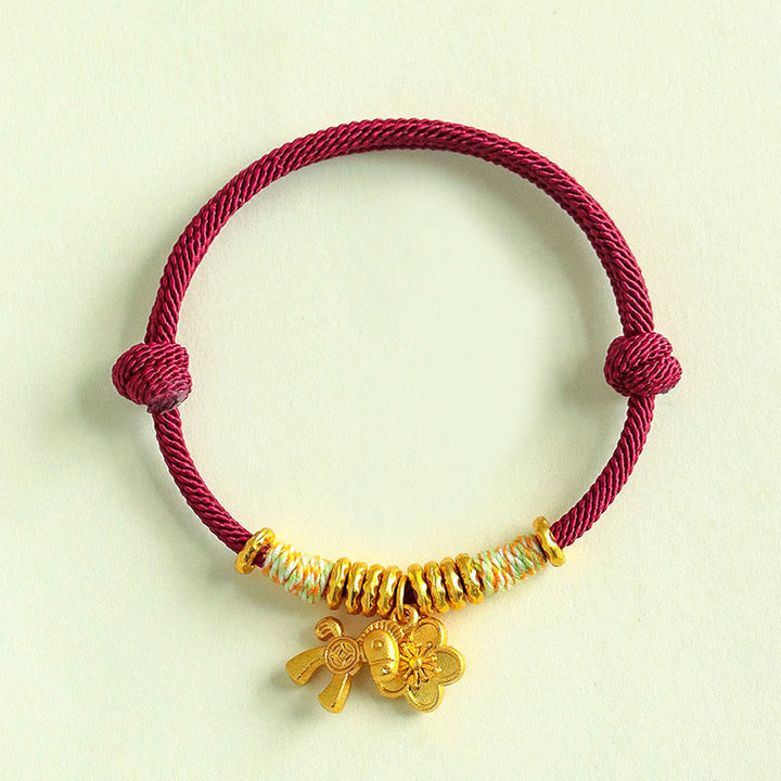 Braccialetto fatto a mano con ciondolo a forma di fiore dell'anno del cavallo con cordino rosso Buddha Stones - Cordino rosso scuro (circonferenza del polso: 15-19 cm) - image 8