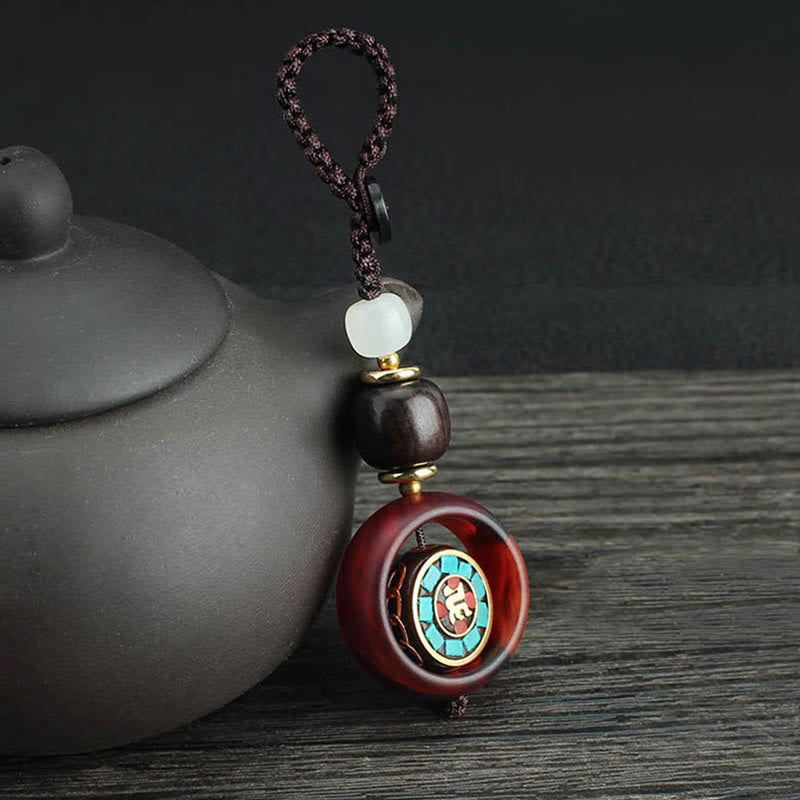 Buddha Stones in legno di ebano, sanscrito, quadrifoglio, occhio del Buddha, pace, portachiavi girevole - Modello sanscrito - image 0