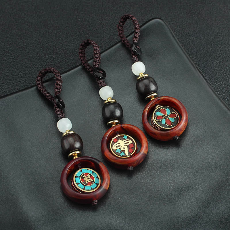 Buddha Stones in legno di ebano, sanscrito, quadrifoglio, occhio del Buddha, pace, portachiavi girevole - image 13