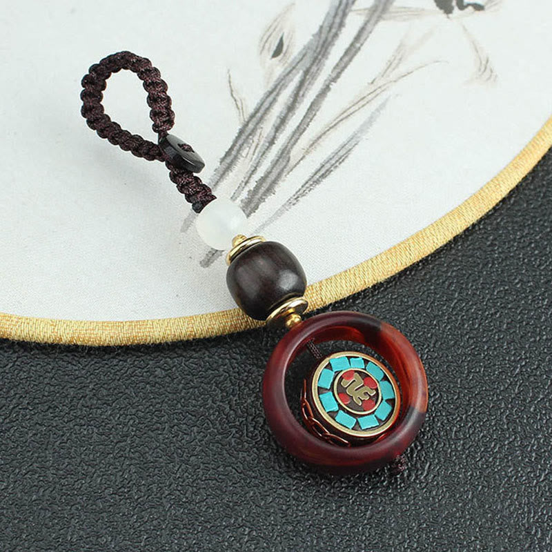 Buddha Stones in legno di ebano, sanscrito, quadrifoglio, occhio del Buddha, pace, portachiavi girevole - image 1