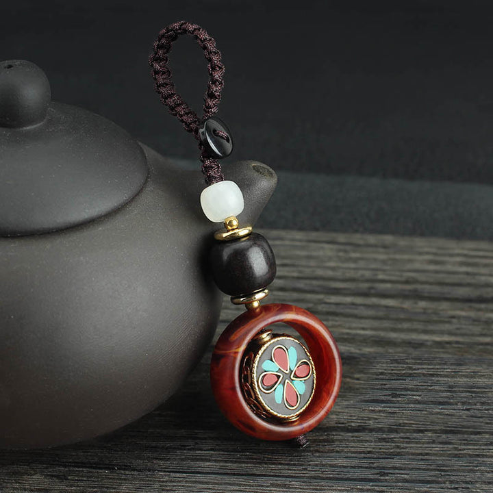 Buddha Stones in legno di ebano, sanscrito, quadrifoglio, occhio del Buddha, pace, portachiavi girevole - Motivo a quadrifoglio - image 8