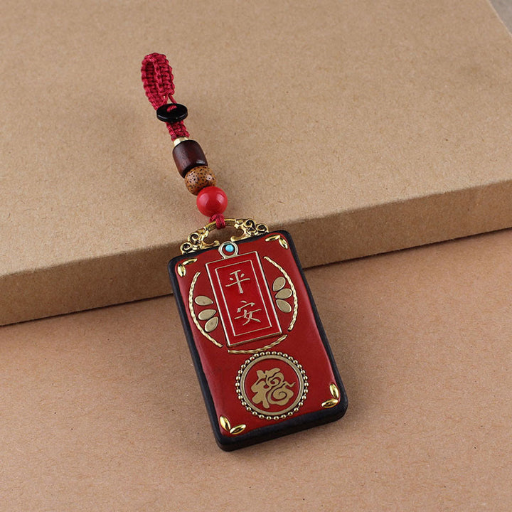 Portachiavi con ciondolo a forma di corda con ciondolo a forma Buddha Stones, fiore di ebano, pesce koi - Corda con bottone rosso - Carattere Fu - image 16