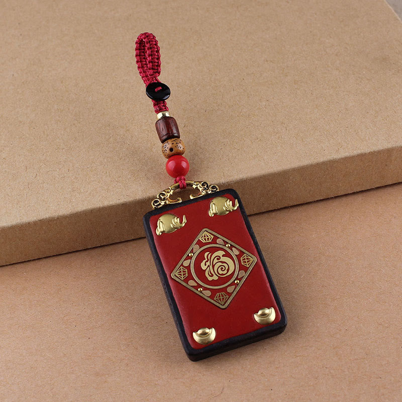 Portachiavi con ciondolo a forma di corda con ciondolo a forma Buddha Stones, fiore di ebano, pesce koi - Corda con bottone rosso - Lingotto del carattere Fu - image 17