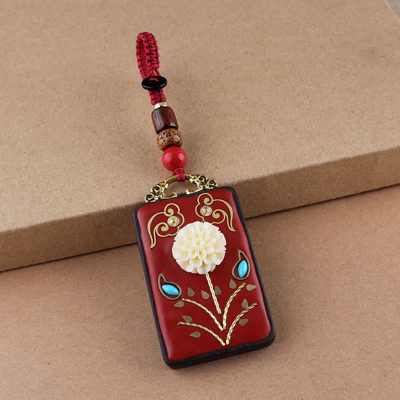 Portachiavi con ciondolo a forma di corda con ciondolo a forma Buddha Stones, fiore di ebano, pesce koi - Corda con bottone rosso - Ortensia - image 18
