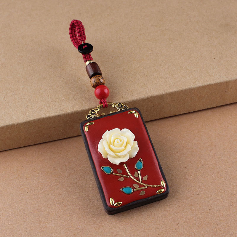 Portachiavi con ciondolo a forma di corda con ciondolo a forma Buddha Stones, fiore di ebano, pesce koi - Corda con bottone rosso - Rosa - image 14