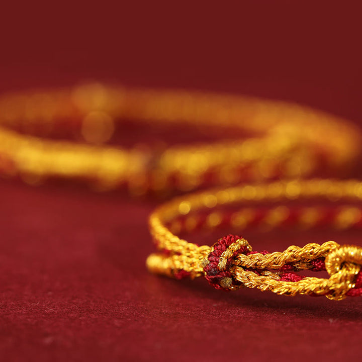 Bracciale intrecciato con Buddha Stones in oro 999 e moneta di rame a doppio giro, con cordino rosso dorato - image 2