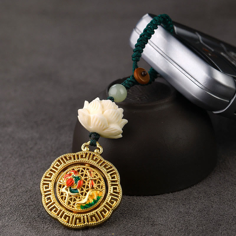 Portachiavi girevole in rame con perline di giada Hetian, seme di Bodhi, Buddha Stones loto, pace - image 4