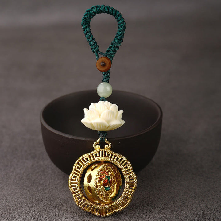 Portachiavi girevole in rame con perline di giada Hetian, seme di Bodhi, Buddha Stones loto, pace - image 2