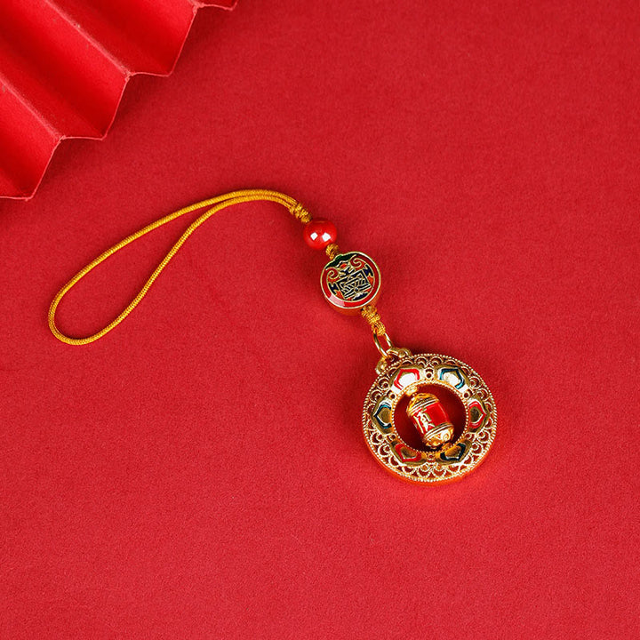 Portachiavi girevole con ruota di preghiera in rame con Buddha Stones, cinque direzioni, divinità della ricchezza - Cinque Direzioni degli Dei della Ricchezza - Corda normale - image 4