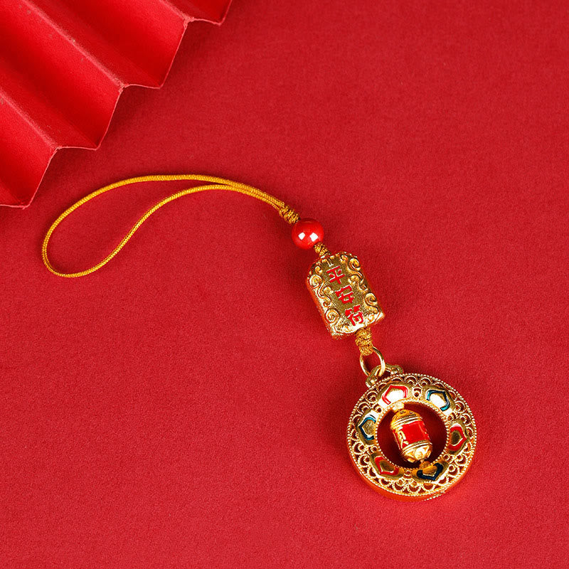 Portachiavi girevole con ruota di preghiera in rame con Buddha Stones, cinque direzioni, divinità della ricchezza - Talismano della pace - Corda normale - image 8