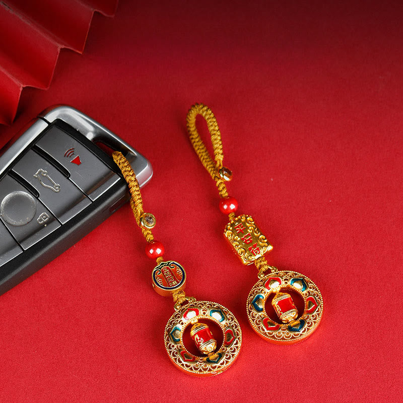 Portachiavi girevole con ruota di preghiera in rame con Buddha Stones, cinque direzioni, divinità della ricchezza - image 9