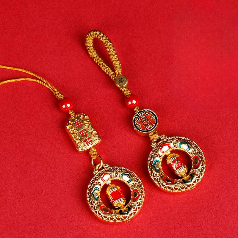 Portachiavi girevole con ruota di preghiera in rame con Buddha Stones, cinque direzioni, divinità della ricchezza - image 10