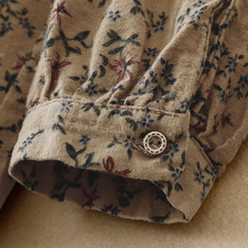 Camicia da donna in cotone a maniche lunghe con stampa floreale autunnale Buddha Stones e bottoni - image 22