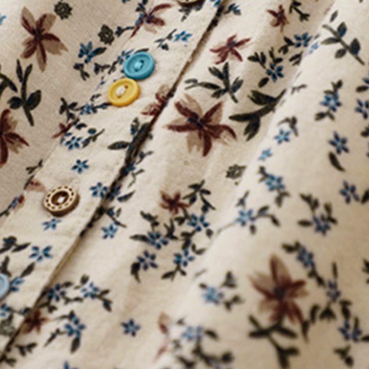 Camicia da donna in cotone a maniche lunghe con stampa floreale autunnale Buddha Stones e bottoni - image 12